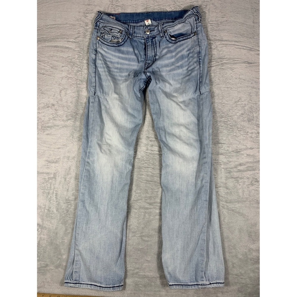 True Religion Ricky Relaxed Straight Jeans Men's 36 Blue Cotton Blend Used